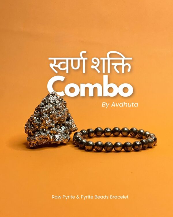 Pyrite Bracelet & Raw Pyrite Cluster - Svarna Shakti Combo by Avdhuta