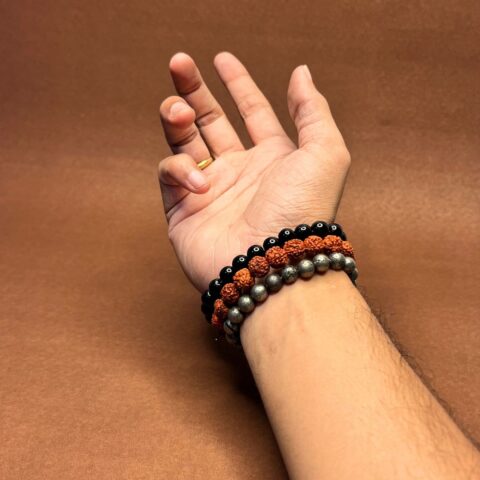 Pyrite-Black tourmaline-Rudraksh Combo Bracelets - Shakti Kavach by Avdhuta