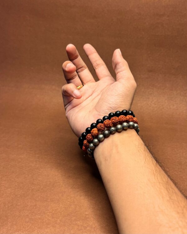 Pyrite-Black tourmaline-Rudraksh Combo Bracelets - Shakti Kavach by Avdhuta