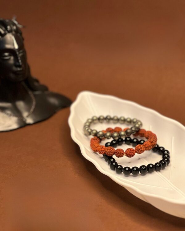 Pyrite-Black tourmaline-Rudraksh Combo Bracelets - Shakti Kavach by Avdhuta