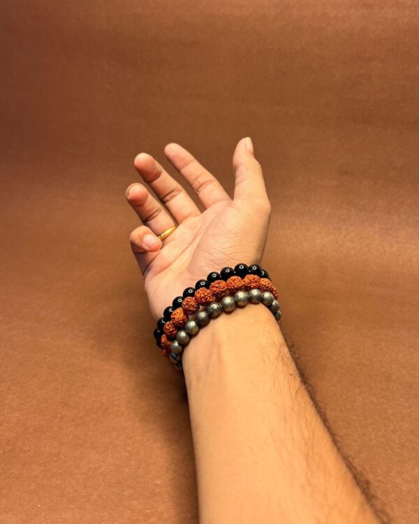 Pyrite-Black tourmaline-Rudraksh Combo Bracelets - Shakti Kavach by Avdhuta